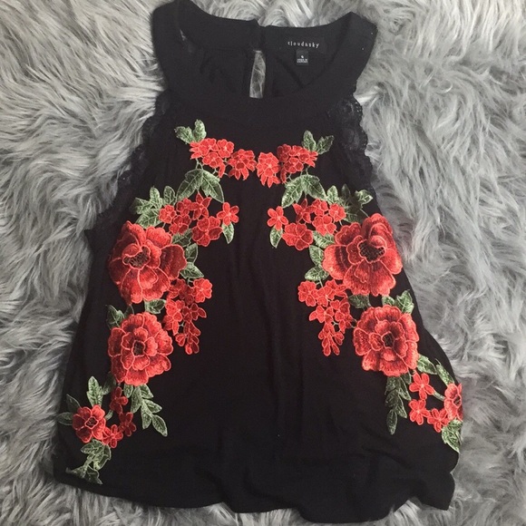 black rose embroidered tank - Picture 1 of 1